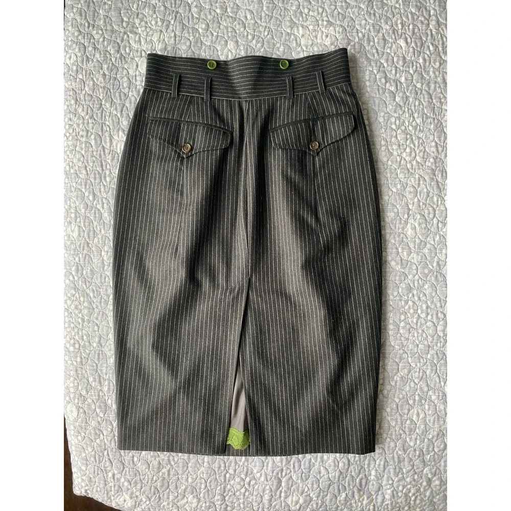 Paul Smith Wool Black Lined Pinstripe Skirt Pockets Buttons Size 42 (US 4/6)